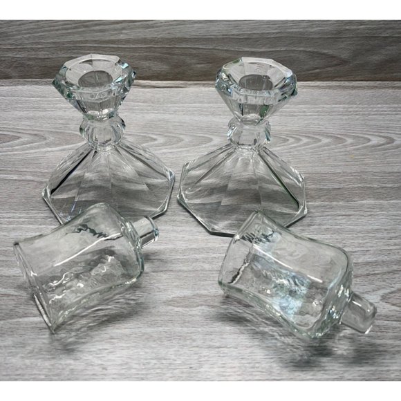 Vintage Hurricane Taper Candlesticks Lot of 2 Votive Glass Candle Holders - Picture 7 of 8